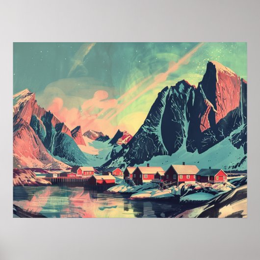 Lofoten Eilanden, Noorwegen Retro Poster (Voorkant)