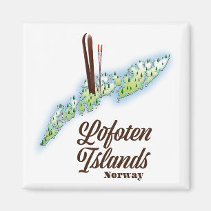 Lofoten eilanden, Noorwegen ski poster. Magneet