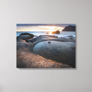 Lofoten Islands Midnight Sun Canvas Afdruk
