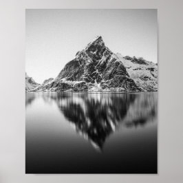 Lofoten Mountain Black and White Photo Poster