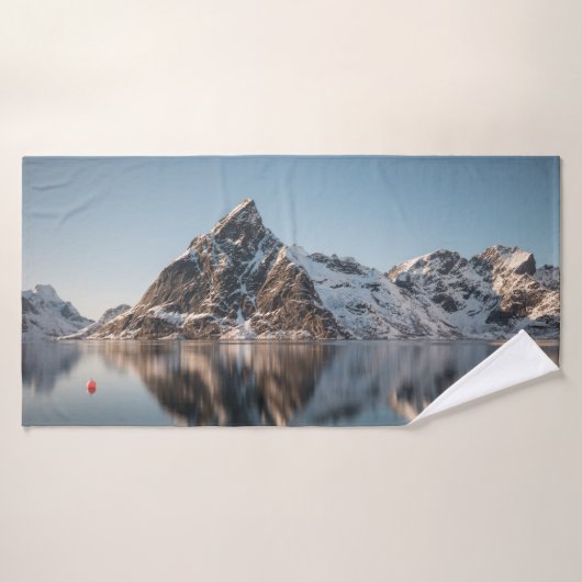 Lofoten Mountain Landscape Foto Badhanddoek (Badhanddoek)