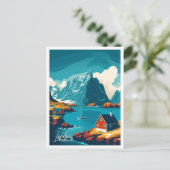 Lofoten Noorwegen Art Vintage Travel Illustratie Briefkaart (Staand voorkant)