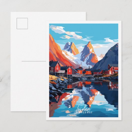 Lofoten Noorwegen vintage reisillustratie Briefkaart (Voorkant / Achterkant)