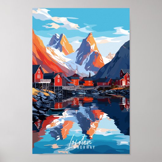 Lofoten Noorwegen vintage reisillustratie Poster (Voorkant)