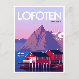 Lofoten Noorwegen vintage reizen winter europa Briefkaart