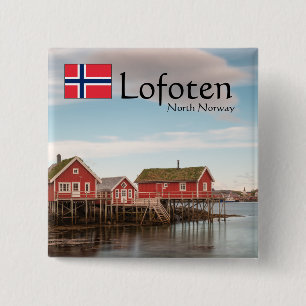 Lofoten Norway Souvenir Vierkante Button 5,1 Cm