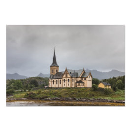 Lofoten Vågan Church Travel Foto Afdruk