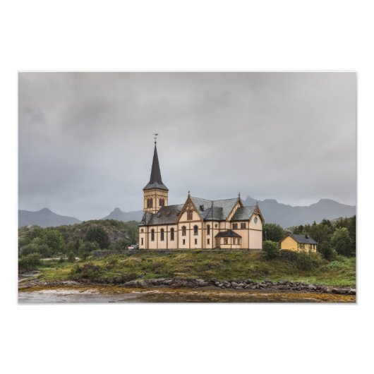 Lofoten Vågan Church Travel Foto Afdruk (Voorkant)