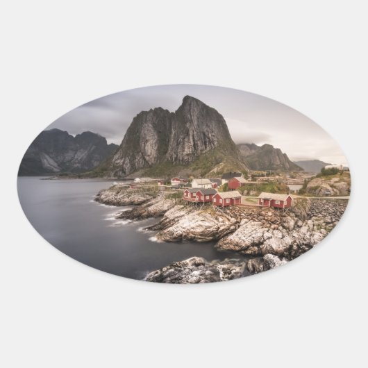 Lofoten Vist het dorp Hamnoya Ovale Sticker (Voorkant)