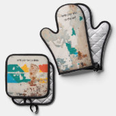 Loft stijl oude geschilderde bakstenen muur ovenwant & pannenlap set (Voorkant / Achterkant)