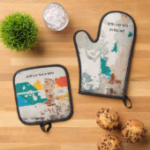 Loft stijl oude geschilderde bakstenen muur ovenwant & pannenlap set (Top down)