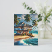  Log Cabin Beach House Happy Briefkaart (Staand voorkant)