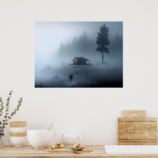 Log Cabin bij het Haunted Lake Poster (Keuken)