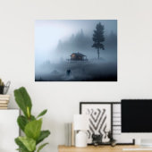 Log Cabin bij het Haunted Lake Poster (Thuiskantoor)