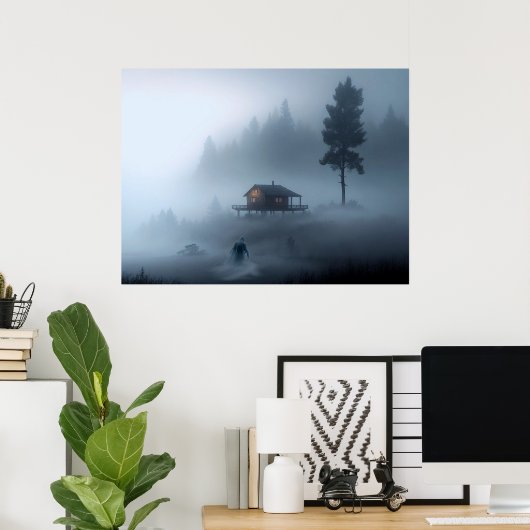 Log Cabin bij het Haunted Lake Poster (Thuiskantoor)