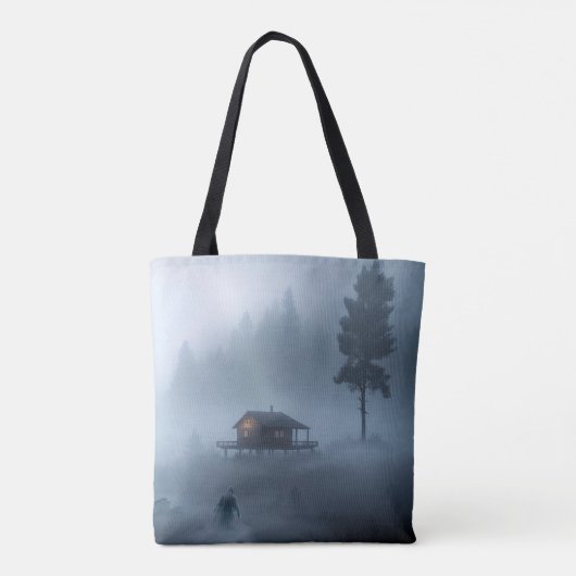 Log Cabin bij het Haunted Lake Tote Bag (Achterkant)