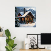 Log Cabin Christmas Poster (Thuiskantoor)