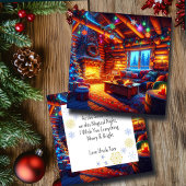 Log Cabin en warme open haard op kerstavond