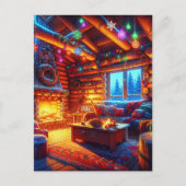 Log Cabin en warme open haard op kerstavond Briefkaart (Voorkant)