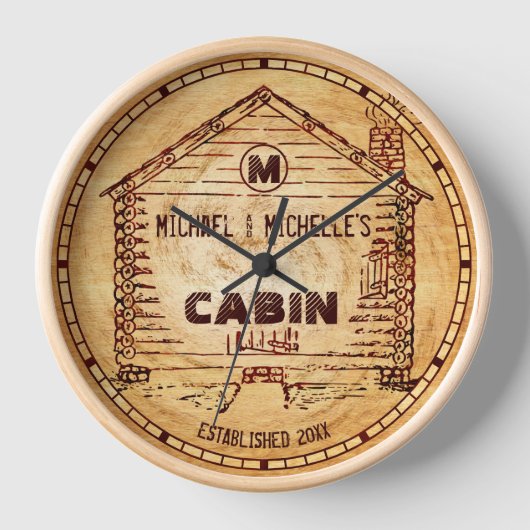 Log Cabin Gepersonaliseerde naam en Monogram Faux  (Voorkant)