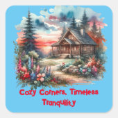 Log Cabin Gezellige hoeken, Tijdloze rust | Vierkante Sticker (Voorkant)
