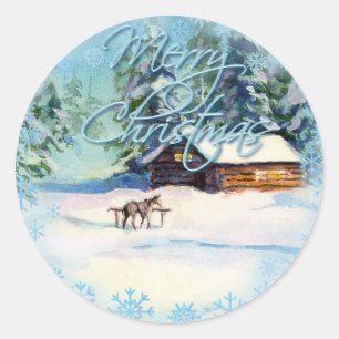 LOG CABIN & HORSE by SHARON SHARPE Ronde Sticker