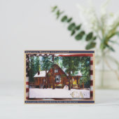 Log Cabin House Home Rural Rustic Linen + vlag Briefkaart (Staand voorkant)
