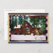 Log Cabin House Home Rural Rustic Linen + vlag Briefkaart (Voorkant / Achterkant)