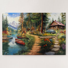 Log Cabin in de Bossen Waterverf Legpuzzel