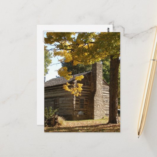 Log Cabin in Washington, Iowa in Autumn Briefkaart (Voorkant / Achterkant in situ)