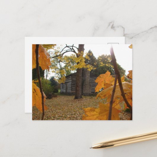 Log Cabin in Washington, Iowa in Autumn Briefkaart (Voorkant / Achterkant in situ)