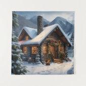 Log Cabin Kerst Tapestry Wandkleed (Voorkant)