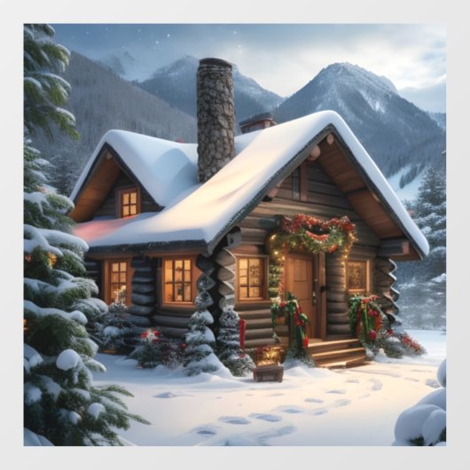 Log Cabin Kerst Venster Cling Raamsticker (Vel)
