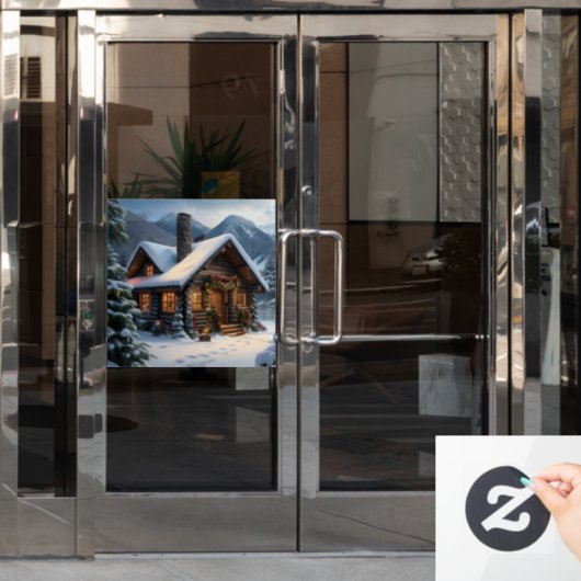 Log Cabin Kerst Venster Cling Raamsticker (Kantoordeur)