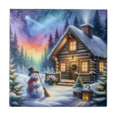 Log Cabin - Kerstmis Tegeltje (Voorkant)
