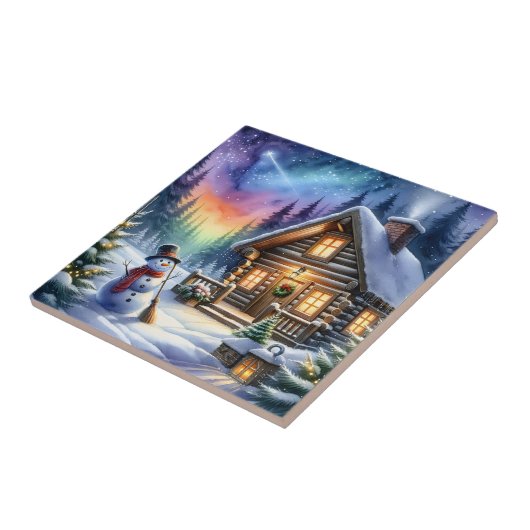 Log Cabin - Kerstmis Tegeltje (Zijkant)