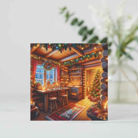 Log Cabin Keuken Feestelijk Versierd Kerstmis (Staand voorkant)