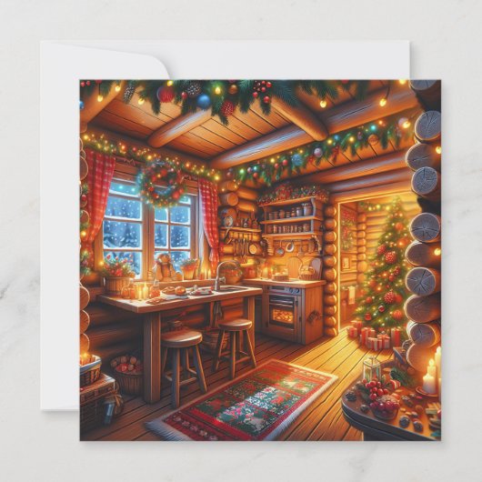 Log Cabin Keuken Feestelijk Versierd Kerstmis (Voorkant)