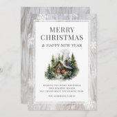 Log Cabin Merry Christmas Sneeuwvlokken Rustiek Ho Feestdagenkaart (Voorkant / Achterkant)