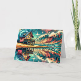 Log Cabin op het strand Ai Art Verjaardag Kaart