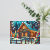Log Cabin op kerstavond gepersonaliseerd Briefkaart (Staand voorkant)