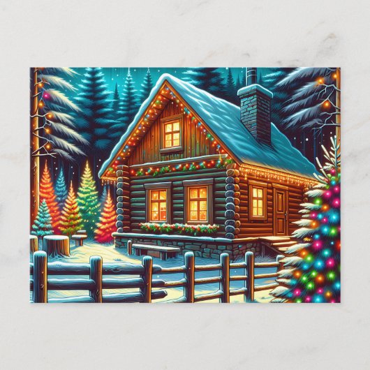 Log Cabin op kerstavond gepersonaliseerd Briefkaart (Voorkant)