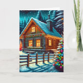 Log Cabin op kerstavond gepersonaliseerd Kaart (Voorkant)