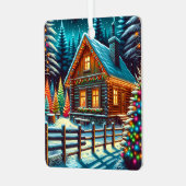 Log Cabin op kerstavond gepersonaliseerd Metalen Ornament (Voorkant links)