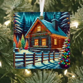 Log Cabin op kerstavond gepersonaliseerd Metalen Ornament