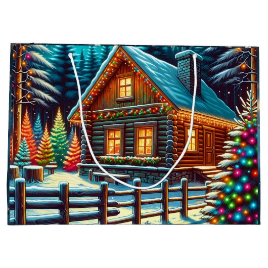 Log Cabin op kerstavond Groot Cadeauzakje (Achterkant)