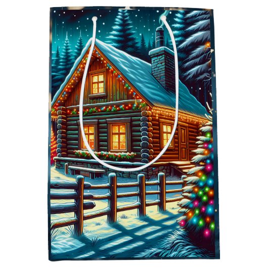 Log Cabin op kerstavond Medium Cadeauzakje (Voorkant)
