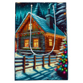Log Cabin op kerstavond Medium Cadeauzakje (Achterkant)