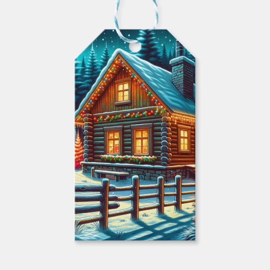 Log Cabin op kerstavond van en naar Cadeaulabel (Voorkant)