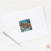 Log Cabin op kerstavond Vierkante Sticker (Envelop)